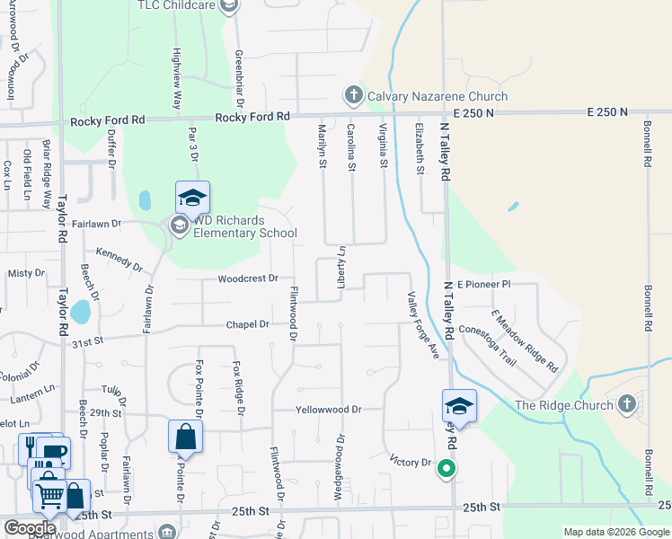 map of restaurants, bars, coffee shops, grocery stores, and more near 3202 Liberty Lane in Columbus