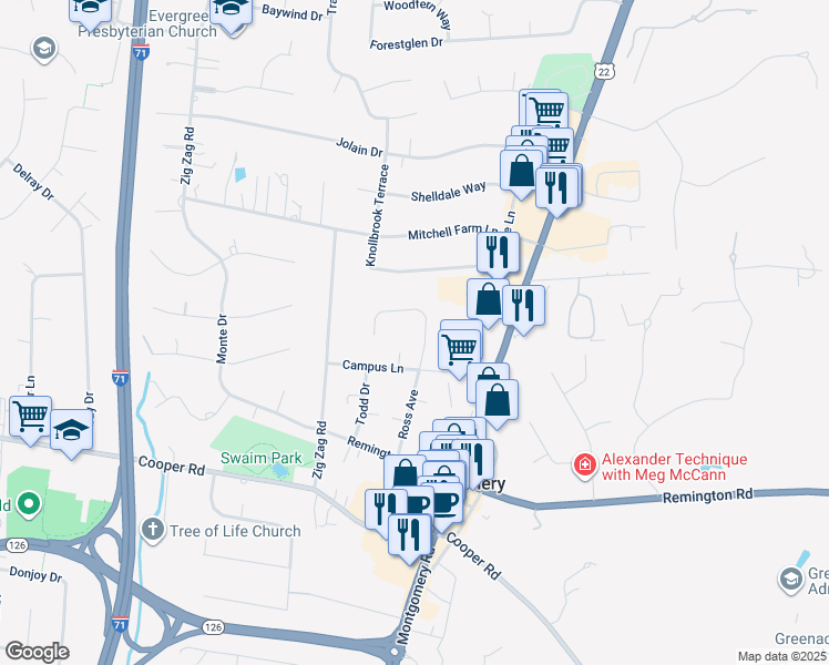 map of restaurants, bars, coffee shops, grocery stores, and more near 9685 Ross Avenue in Cincinnati