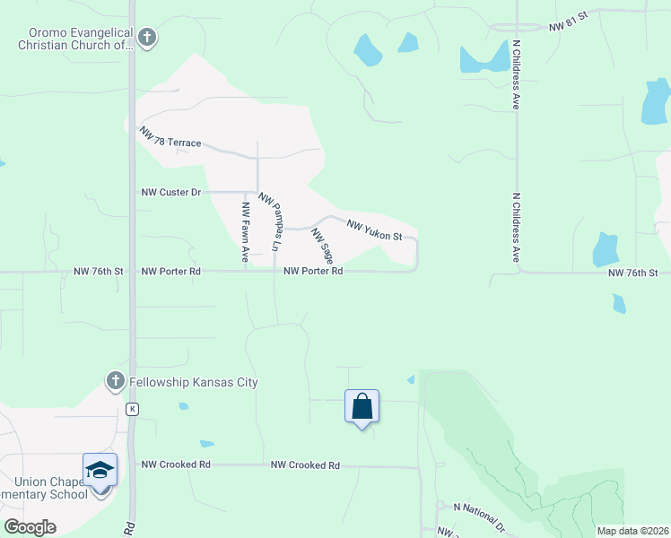 map of restaurants, bars, coffee shops, grocery stores, and more near 12303 Northwest Porter Road in Kansas City