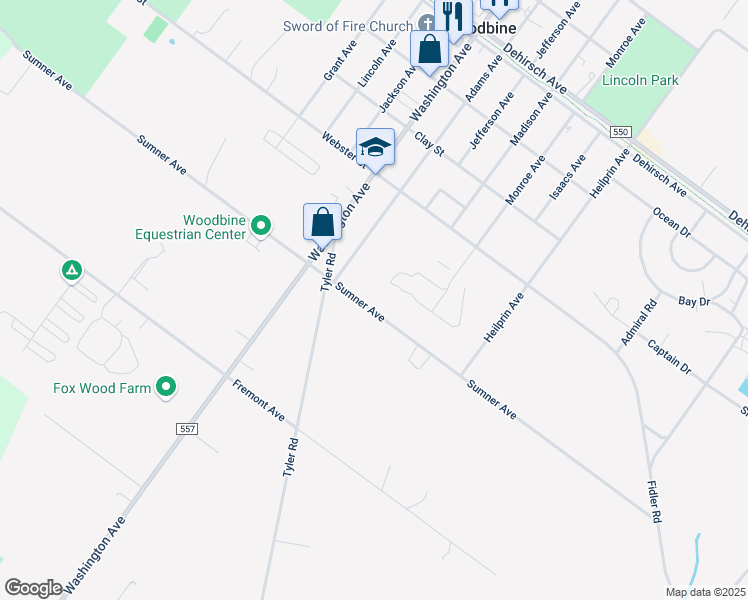 map of restaurants, bars, coffee shops, grocery stores, and more near 801 Sumner Avenue in Woodbine