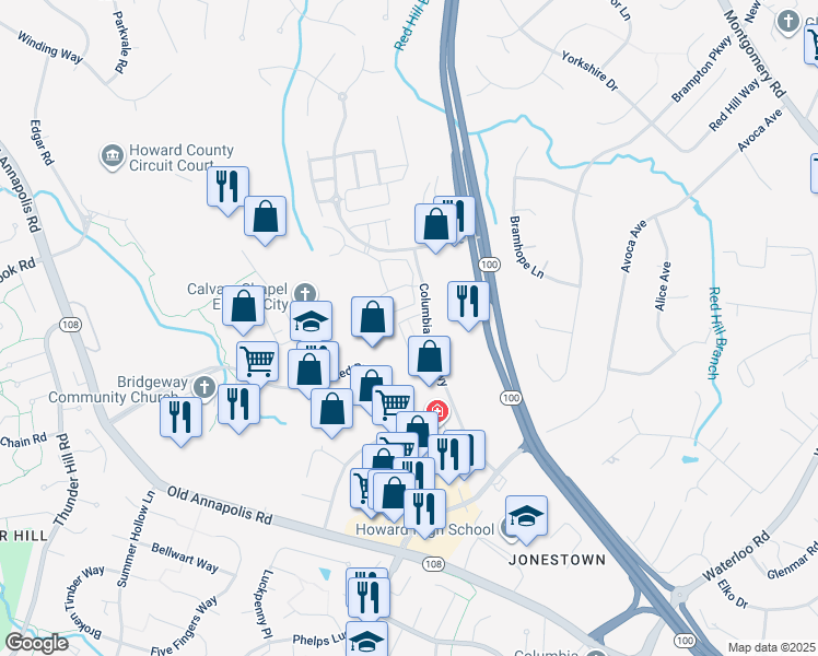 map of restaurants, bars, coffee shops, grocery stores, and more near 8860 Goose Landing Circle in Columbia