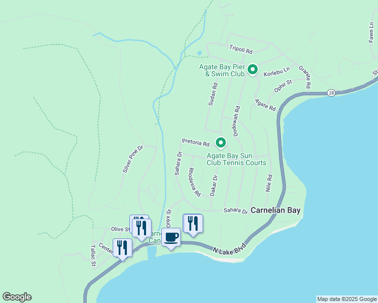 map of restaurants, bars, coffee shops, grocery stores, and more near 678 Sunset Road in Carnelian Bay