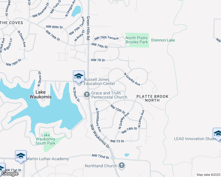 map of restaurants, bars, coffee shops, grocery stores, and more near 5015 North Merrimac Avenue in Kansas City