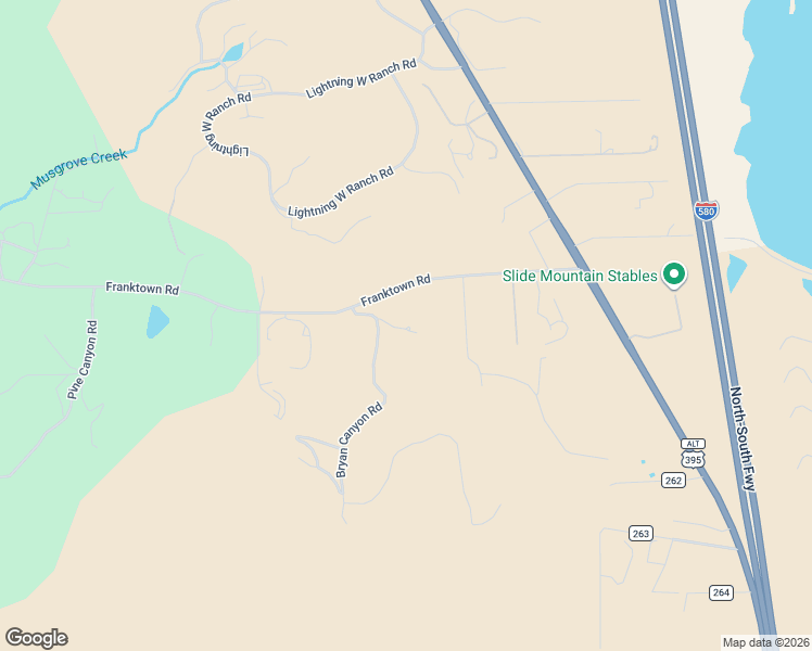 map of restaurants, bars, coffee shops, grocery stores, and more near 7390 Bryan Canyon Road in Carson City