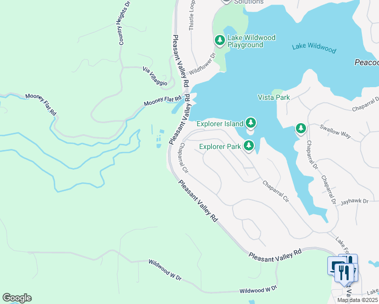 map of restaurants, bars, coffee shops, grocery stores, and more near 20139 Chaparral Circle in Penn Valley