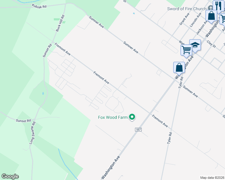 map of restaurants, bars, coffee shops, grocery stores, and more near 165 Fremont Avenue in Woodbine