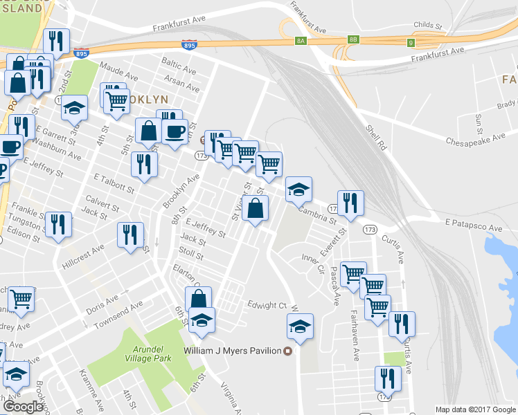 map of restaurants, bars, coffee shops, grocery stores, and more near 3711 10th Street in Baltimore