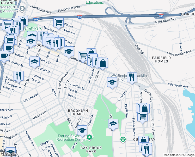 map of restaurants, bars, coffee shops, grocery stores, and more near 3711 10th Street in Baltimore