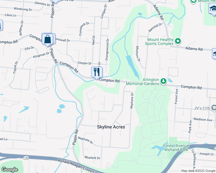 map of restaurants, bars, coffee shops, grocery stores, and more near 8798 Venus Lane in Cincinnati
