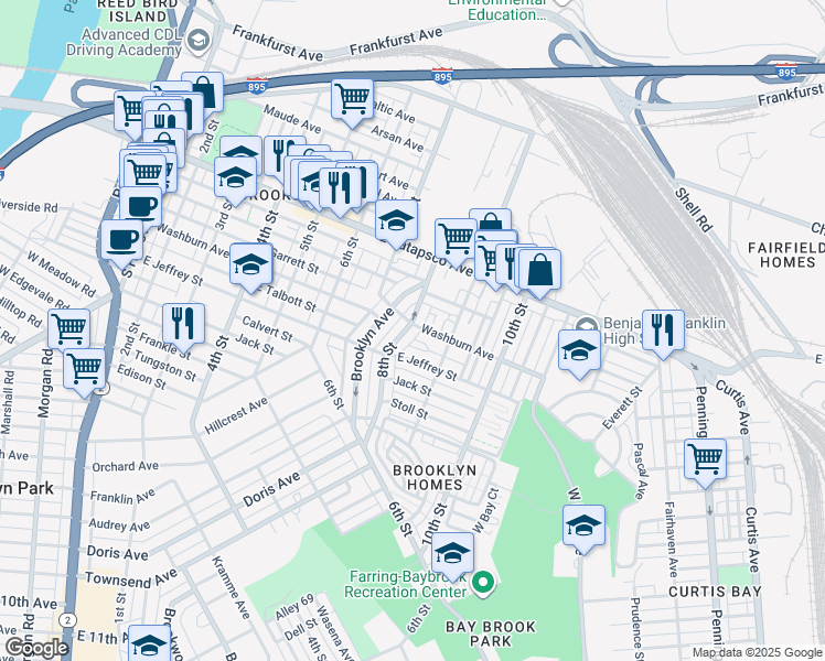 map of restaurants, bars, coffee shops, grocery stores, and more near 3803 8th Street in Baltimore