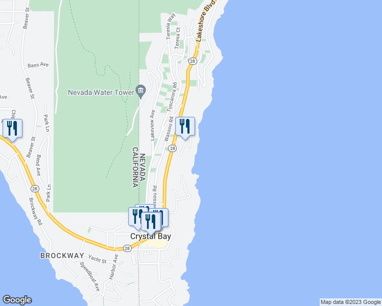 map of restaurants, bars, coffee shops, grocery stores, and more near 250 Northlake Circle in Incline Village