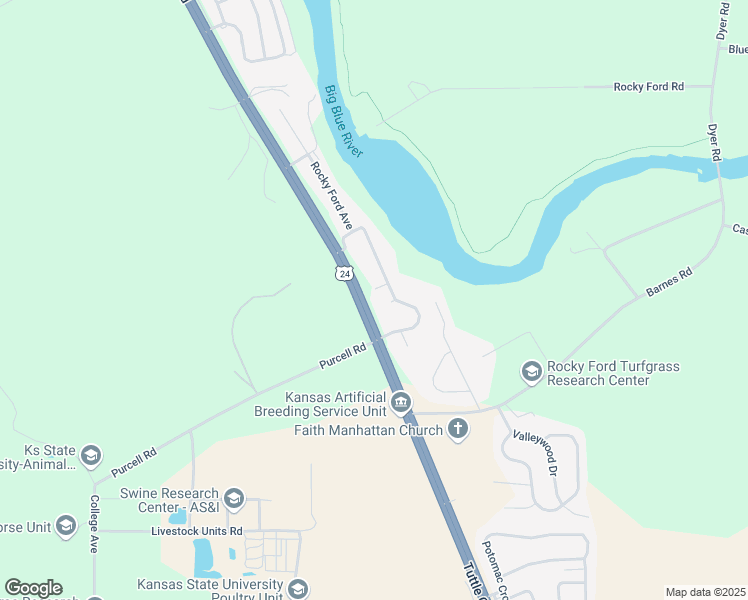map of restaurants, bars, coffee shops, grocery stores, and more near 3611 Rocky Ford Avenue in Manhattan