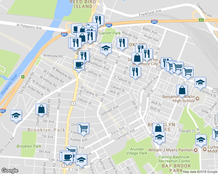 map of restaurants, bars, coffee shops, grocery stores, and more near 3911 4th Street in Baltimore