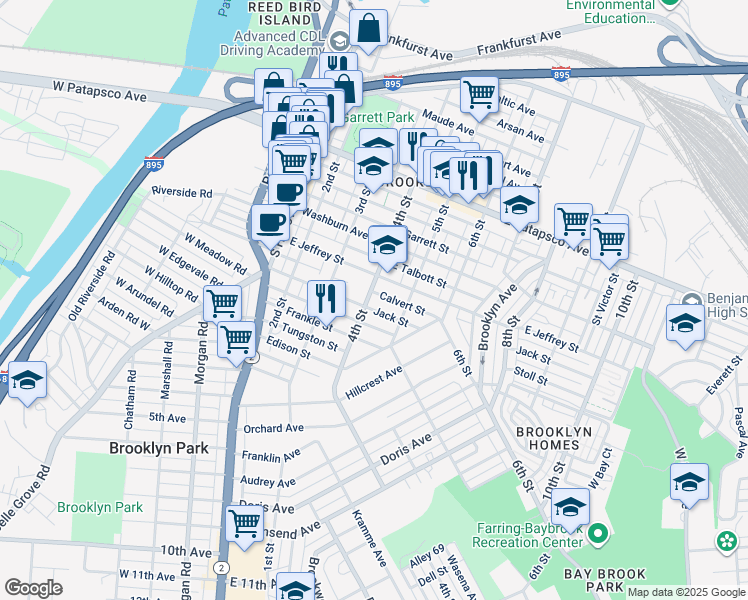 map of restaurants, bars, coffee shops, grocery stores, and more near 3911 4th Street in Baltimore