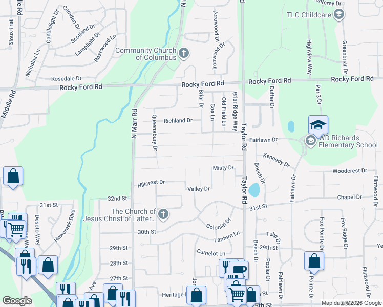 map of restaurants, bars, coffee shops, grocery stores, and more near 3616 Windstar Court in Columbus