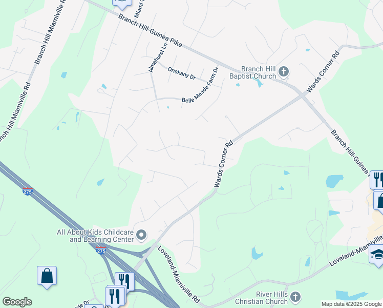 map of restaurants, bars, coffee shops, grocery stores, and more near 611 Woodsway Drive in Loveland