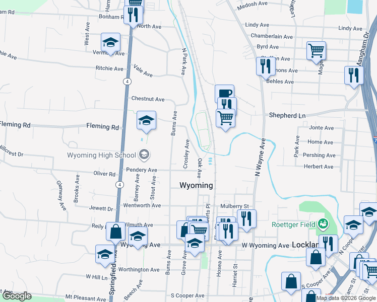 map of restaurants, bars, coffee shops, grocery stores, and more near 1026 Crosley Avenue in Cincinnati