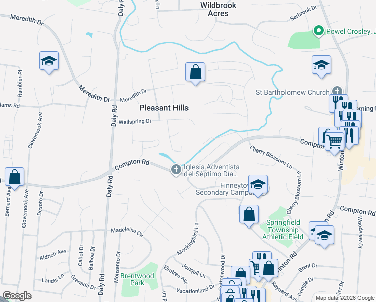 map of restaurants, bars, coffee shops, grocery stores, and more near 9126 Meadowglen Drive in Cincinnati