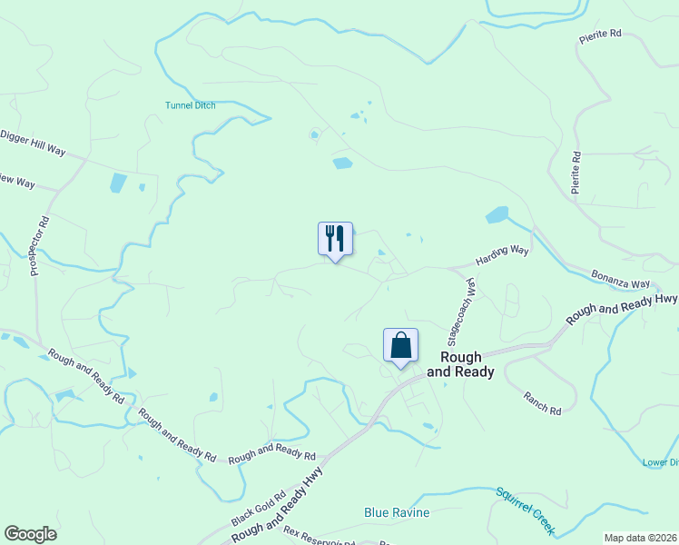 map of restaurants, bars, coffee shops, grocery stores, and more near 14940 Stagecoach Way in Rough and Ready
