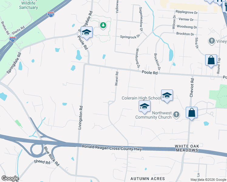 map of restaurants, bars, coffee shops, grocery stores, and more near 8895 Wuest Road in Cincinnati