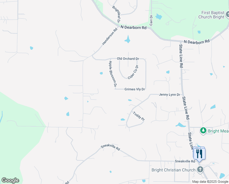 map of restaurants, bars, coffee shops, grocery stores, and more near 25036 Apple Blossom Drive in West Harrison