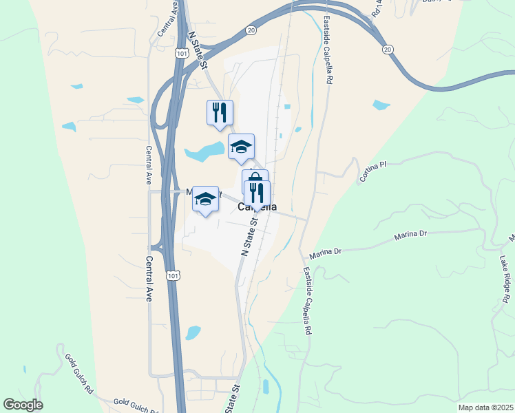 map of restaurants, bars, coffee shops, grocery stores, and more near in Calpella