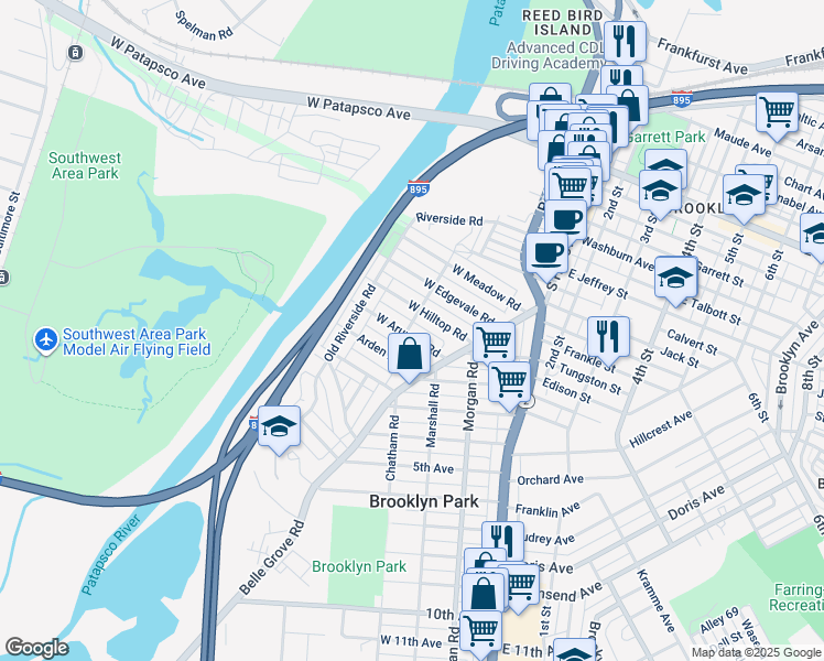 map of restaurants, bars, coffee shops, grocery stores, and more near 214 West Arundel Road in Baltimore
