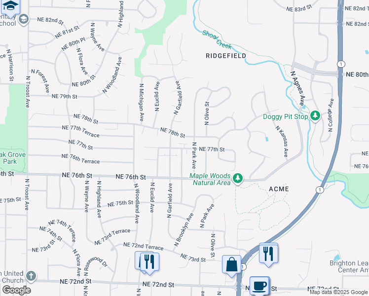 map of restaurants, bars, coffee shops, grocery stores, and more near 7736 North Park Avenue in Kansas City