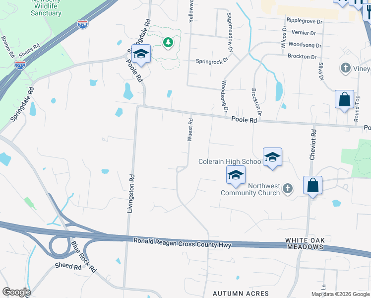 map of restaurants, bars, coffee shops, grocery stores, and more near 8895 Wuest Road in Cincinnati