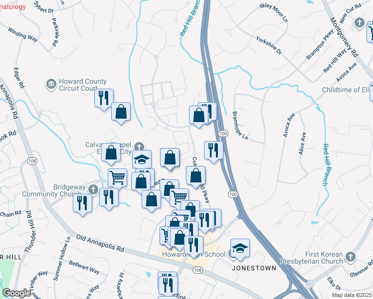 map of restaurants, bars, coffee shops, grocery stores, and more near 4923 Blue Wing Court in Columbia