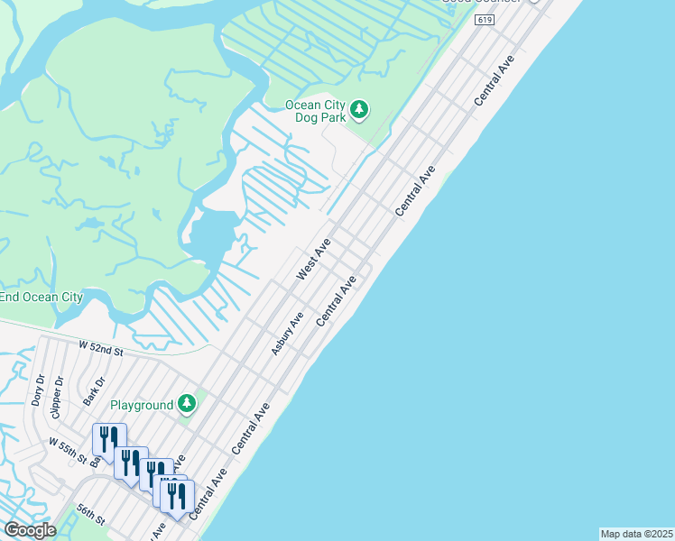 map of restaurants, bars, coffee shops, grocery stores, and more near 401 48th Street in Ocean City