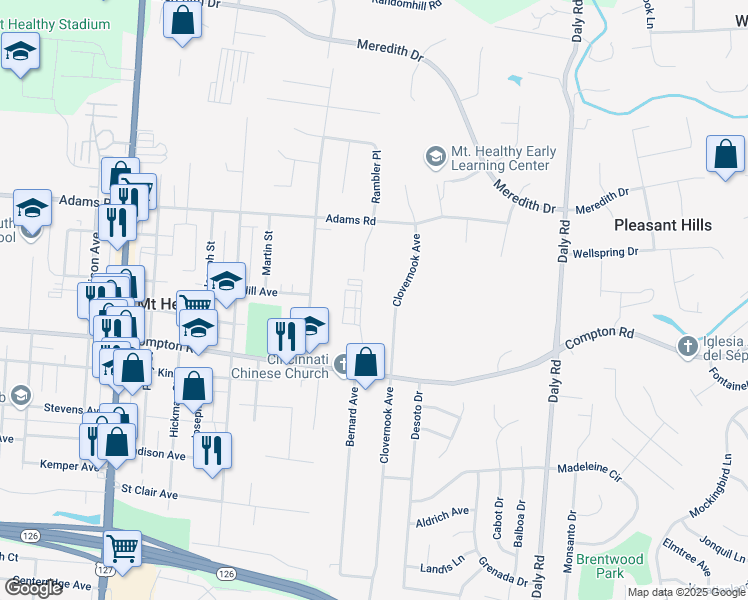 map of restaurants, bars, coffee shops, grocery stores, and more near 7820 Affinity Place in Cincinnati