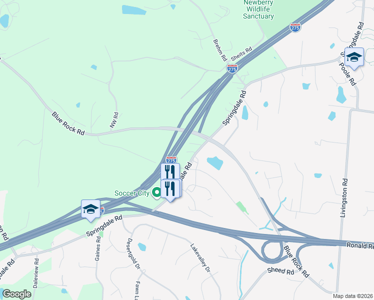 map of restaurants, bars, coffee shops, grocery stores, and more near 5658 Springdale Road in Cincinnati