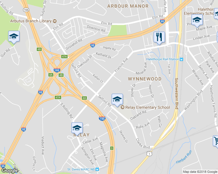 map of restaurants, bars, coffee shops, grocery stores, and more near 1011 Francis Ave in Halethorpe