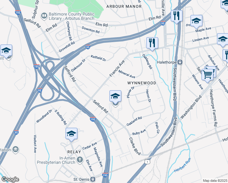 map of restaurants, bars, coffee shops, grocery stores, and more near 5706 Friendship Road in Halethorpe