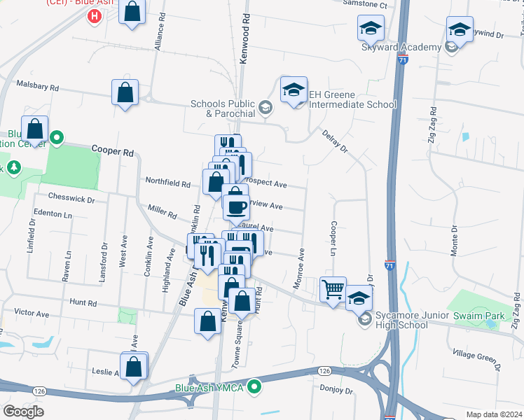 map of restaurants, bars, coffee shops, grocery stores, and more near 4833 Fairview Avenue in Cincinnati