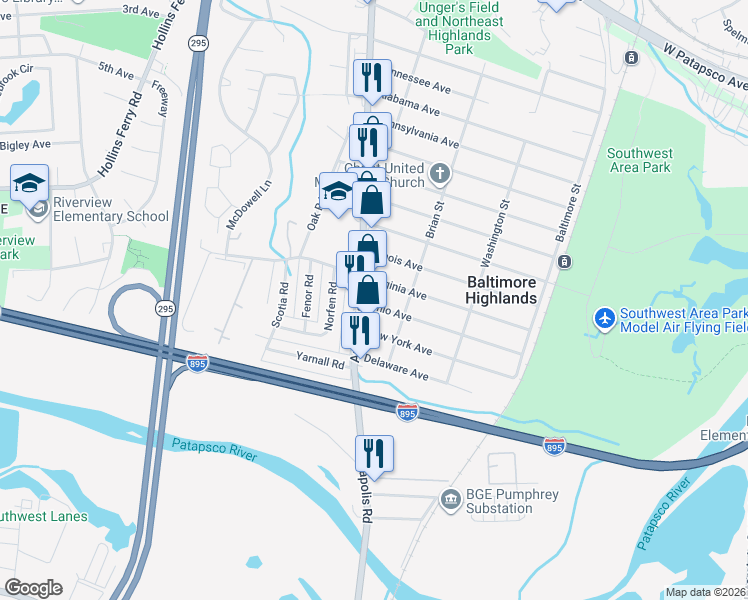 map of restaurants, bars, coffee shops, grocery stores, and more near 2802 Ohio Avenue in Lansdowne
