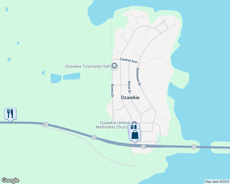 map of restaurants, bars, coffee shops, grocery stores, and more near 436 Kiowa Drive in Ozawkie