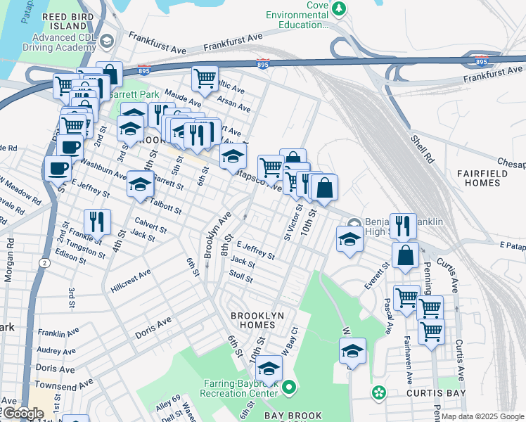 map of restaurants, bars, coffee shops, grocery stores, and more near 825 Pontiac Avenue in Baltimore
