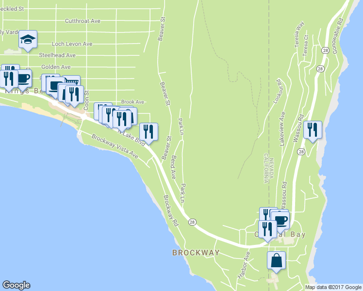 map of restaurants, bars, coffee shops, grocery stores, and more near 292 Bend Avenue in Kings Beach