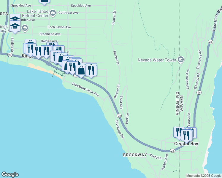 map of restaurants, bars, coffee shops, grocery stores, and more near 8216 Brockway Vista Drive in Kings Beach