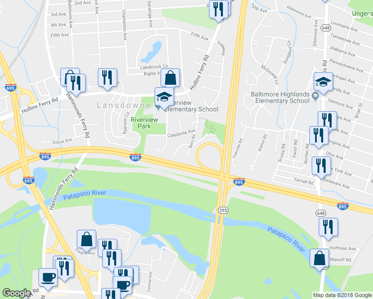 map of restaurants, bars, coffee shops, grocery stores, and more near 403 Burbank Court in Halethorpe