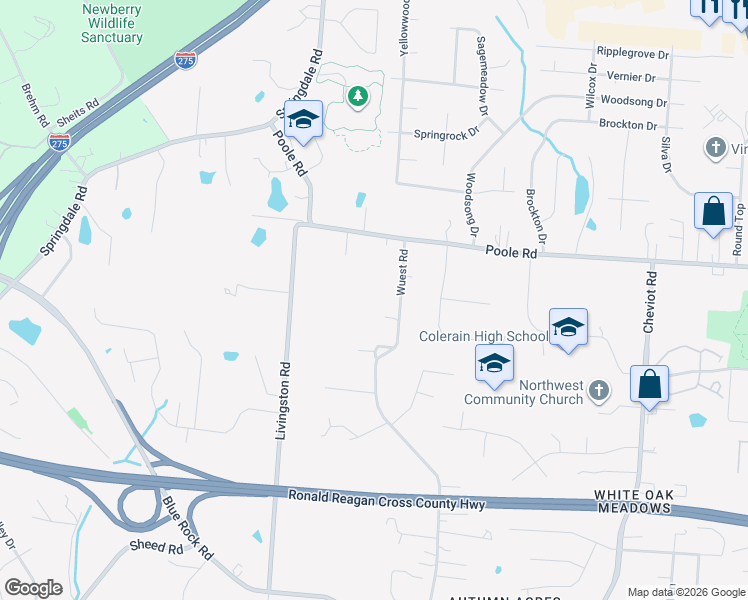 map of restaurants, bars, coffee shops, grocery stores, and more near 8895 Wuest Road in Cincinnati