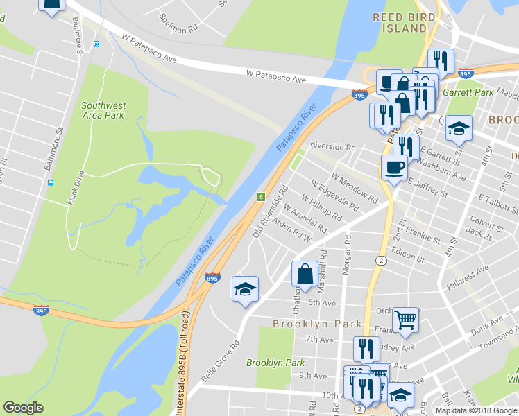 map of restaurants, bars, coffee shops, grocery stores, and more near 414 Old Riverside Road in Brooklyn Park
