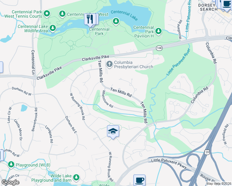 map of restaurants, bars, coffee shops, grocery stores, and more near 5018 Ten Mills Road in Columbia