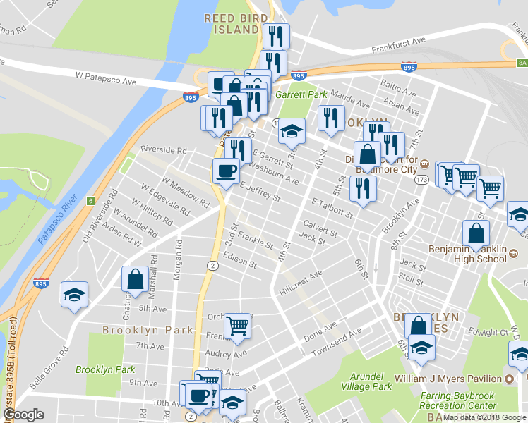 map of restaurants, bars, coffee shops, grocery stores, and more near 3910 3rd Street in Baltimore