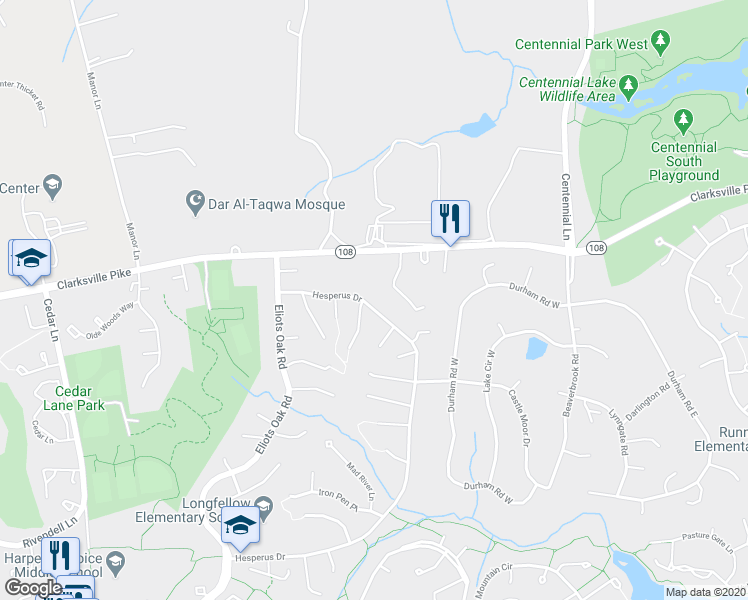 map of restaurants, bars, coffee shops, grocery stores, and more near 5053 Hesperus Drive in Columbia