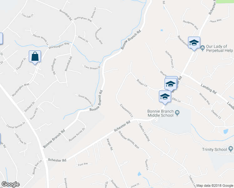 map of restaurants, bars, coffee shops, grocery stores, and more near 5144 Crestwood Lane in Ellicott City
