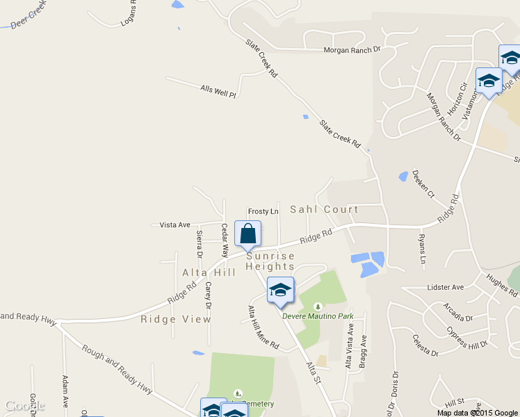 map of restaurants, bars, coffee shops, grocery stores, and more near 13022 Frosty Lane in Grass Valley