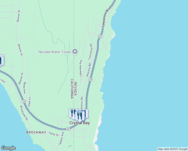 map of restaurants, bars, coffee shops, grocery stores, and more near 240 Nevada 28 in Crystal Bay